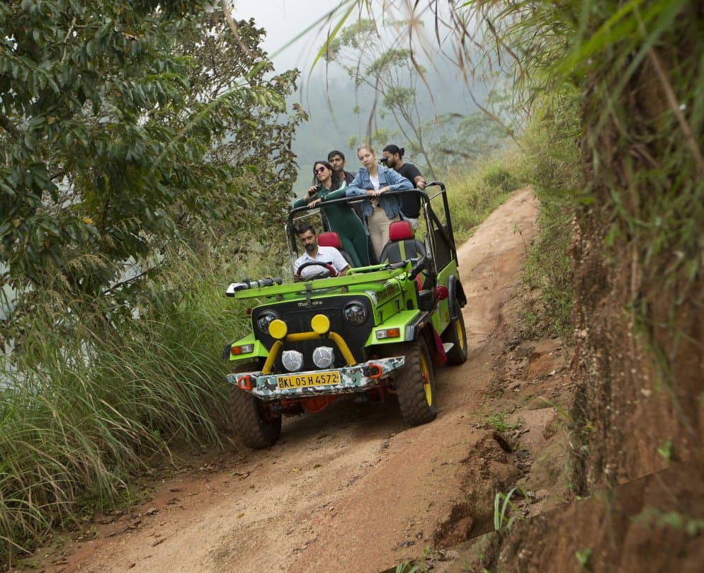 Jeep safari winding through the Thekkady hills
